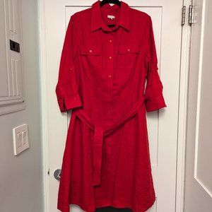 Talbots Red Cotton Shirtdress Size 16